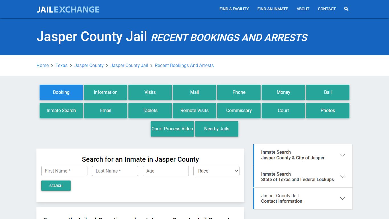 Jasper County Jail TX Recent Arrests and Bookings - Jail Exchange