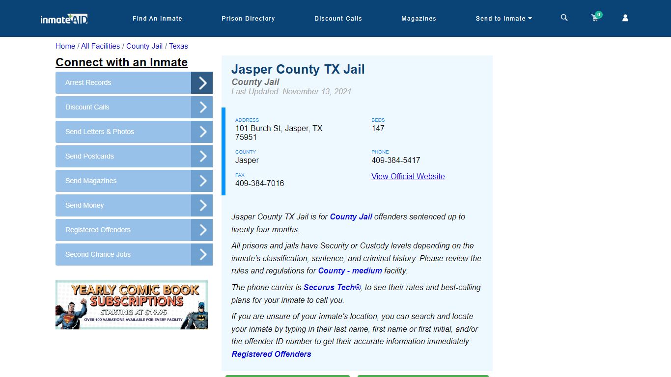 Jasper County TX Jail - Inmate Locator